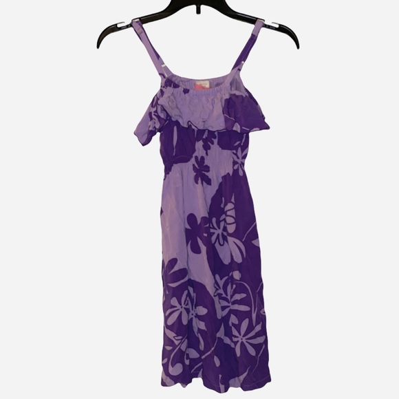 C & R Beachwear - Girls Hawaiian Aloha Wear Purple Flower Dress (Size: 7) - Picture 2 of 7